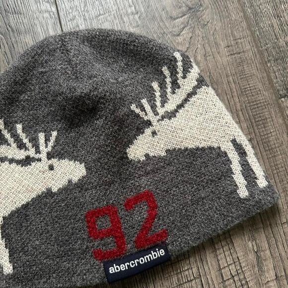 Vintage Y2K Wool Abercrombie & Fitch Grey Varsity Beanie Skullcap Hat main image 6